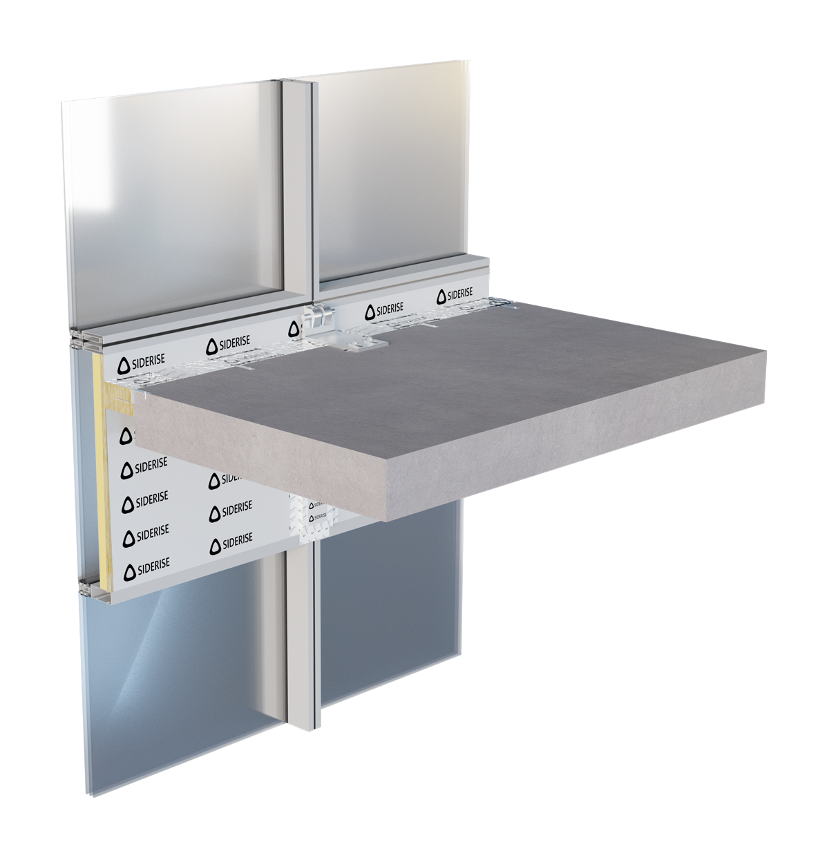 SIDERISE CW-FS horizontal spandrel panel with CW-FB inset and mullion covers