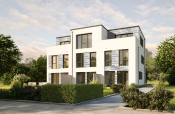 3d rendering of imodern town houses with wooden wall elements